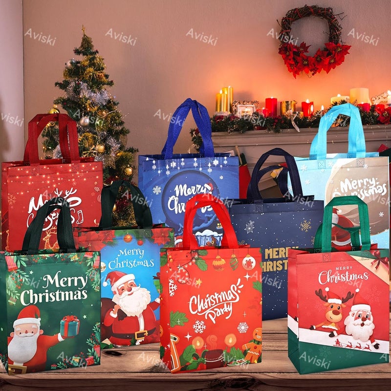 Axiski 16PCS Christmas Tote Treat Non-Woven Gift Bags with Handles for Gifts Wrapping Shopping, Xmas Party Supplies, 12.2×9.8×4.53inch - Image 5